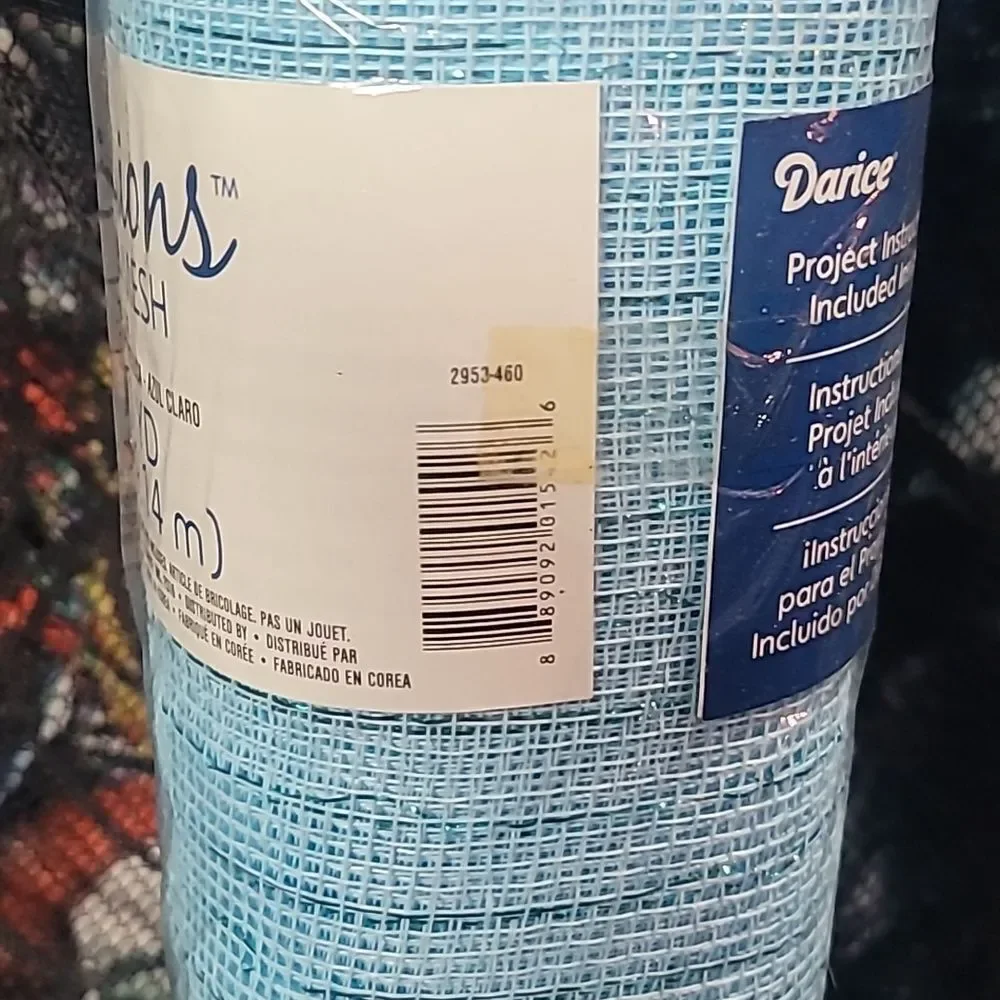 Floral Deco Mesh Roll - Light Blue with Blue Metallic Accents
